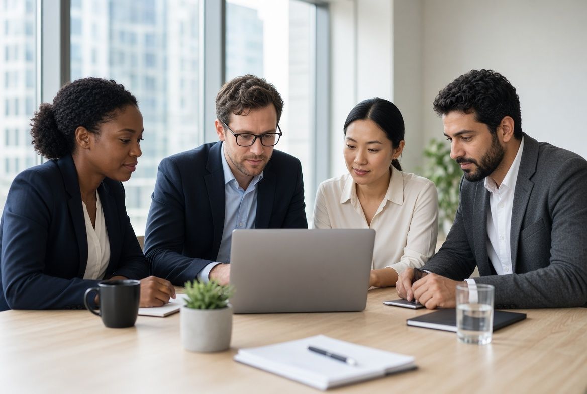 Marketing team reviewing a website design together